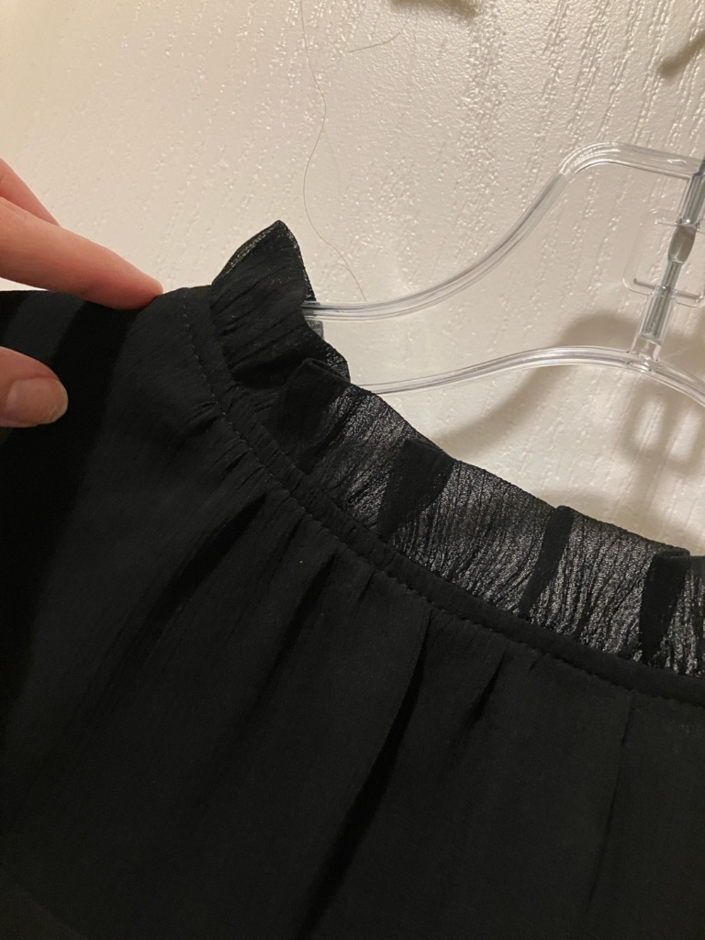 LOFT Black Short-Sleeve Sheer Ruffle-Neck Blouse - Picture 3 of 6